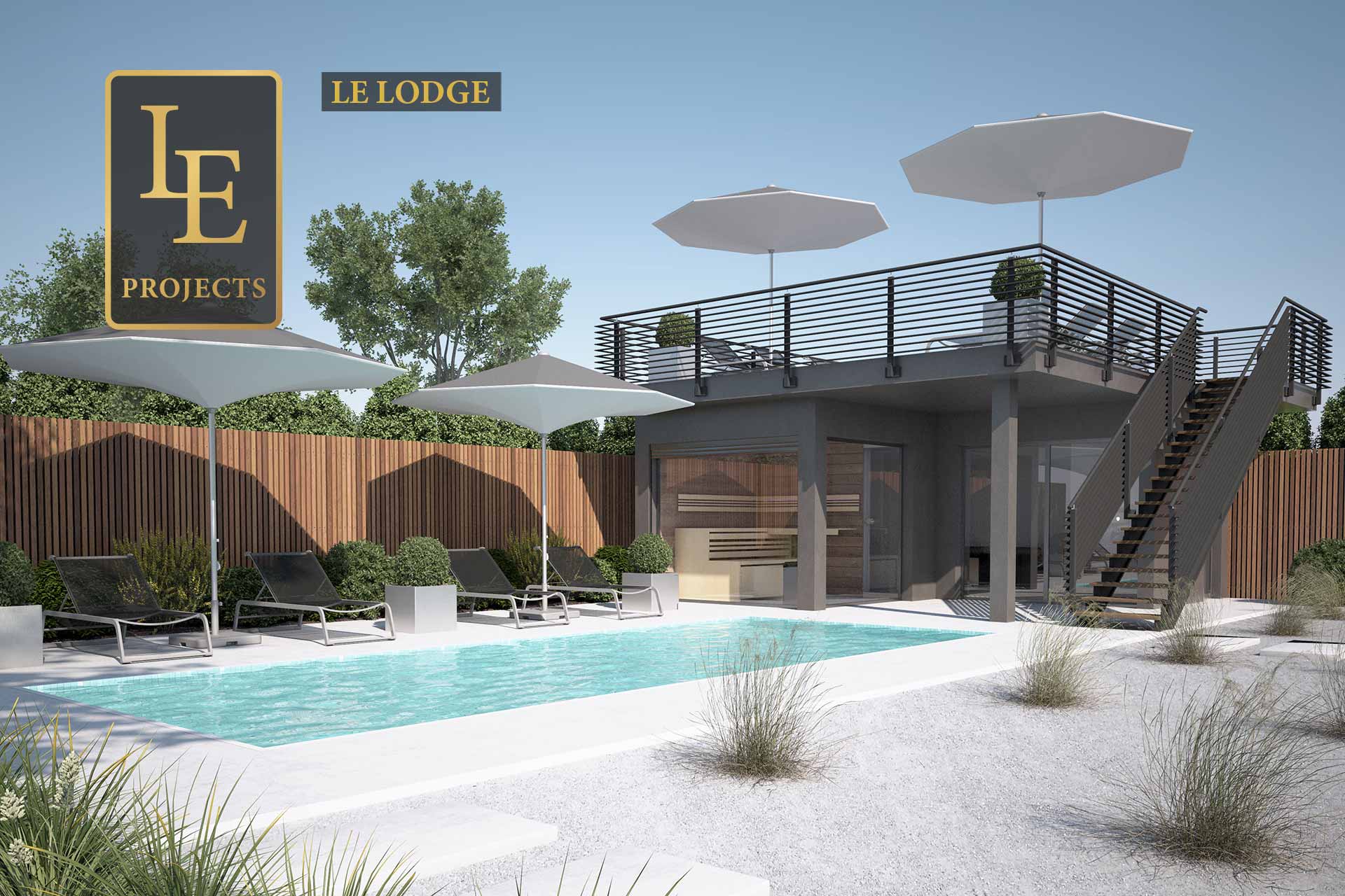 LE Lodge + LE Lodge mit Pergola