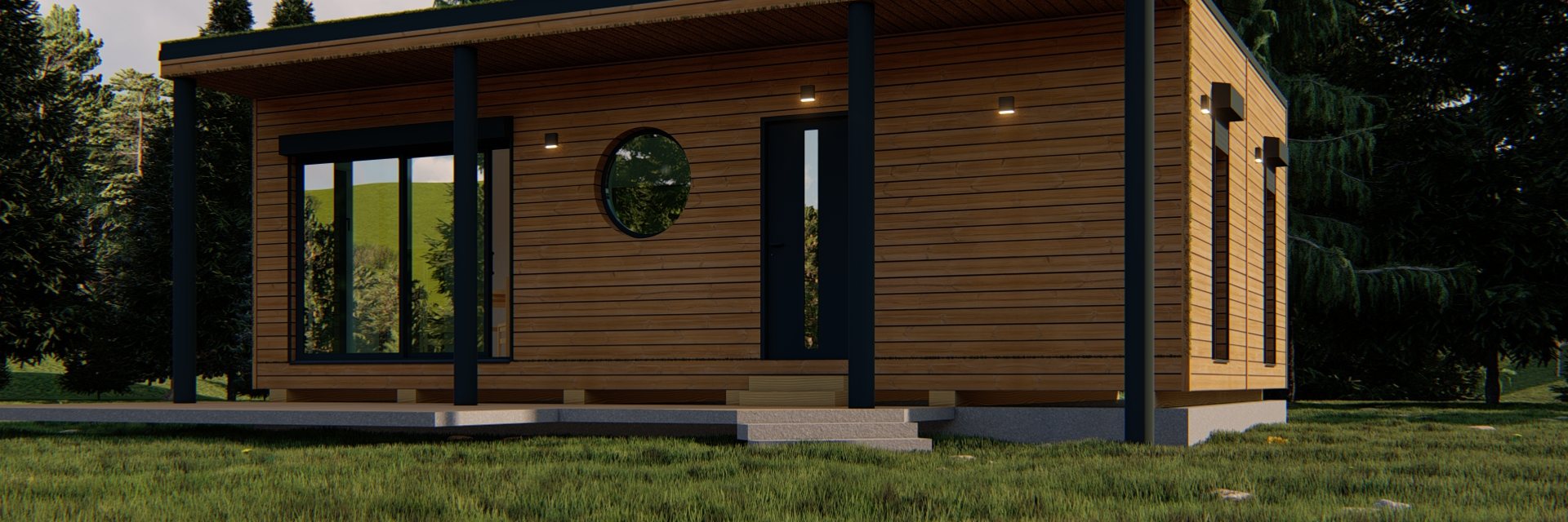 Visualisierung: Palladium Aurora, Au&szlig;enansicht des Moduls in Holzrahmenbauweise