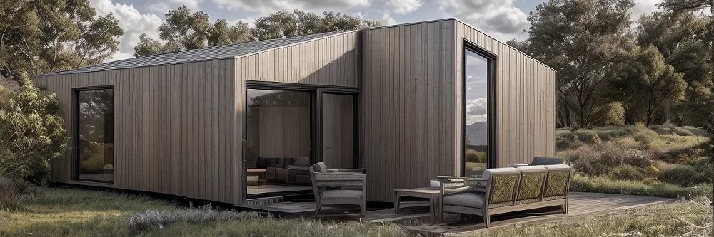 Visualisierung: Palladium Selena, Au&szlig;enansicht des Moduls in Holzrahmenbauweise